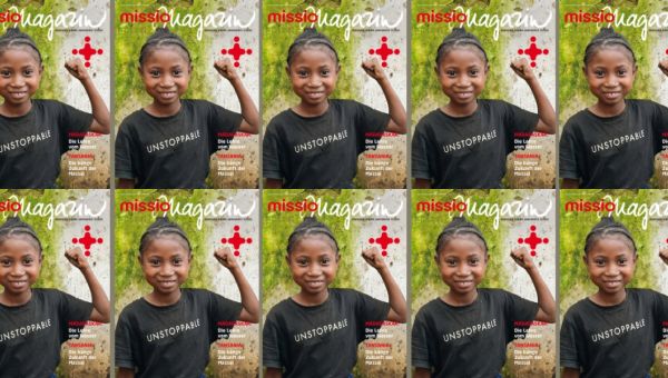 Zehn Cover des missio magazins, Ausgabe 6/2026. Der Titel zeigt ein Mädchen aus Madagaskar, das in die Kamera lächelt und kämpferischden linken Arm hebt. Es trägt ein schwarzes T-Shirt, auf das englische Wort "Unstoppable" steht. in traditioneller Kleidung, die vor einem Baobab-Baum steht.