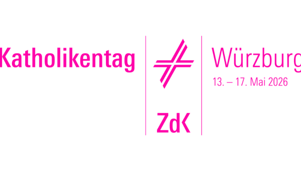 Logo des Katholikentags 2026 in Würzburg: pinke Schrift auf weißem Grund.