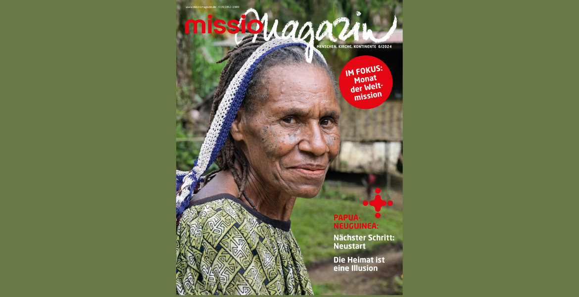 Titelbild missio magazin 6/2024: Unterwegs zum Markt: Fotograf Jörg Böthling traf diese Frau im Hochland von Papua-Neuguinea.